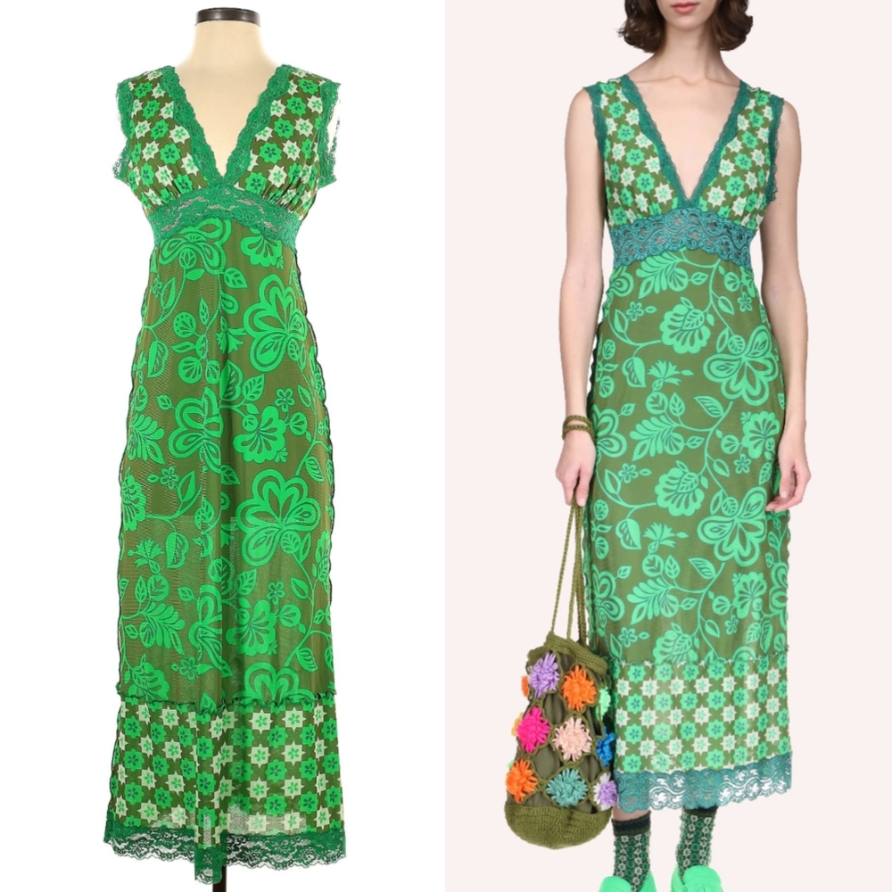 Anna Sui Paradisiac Dress Mesh Lace Sleeveless Floral Midi Maxi - Picture 6 of 10